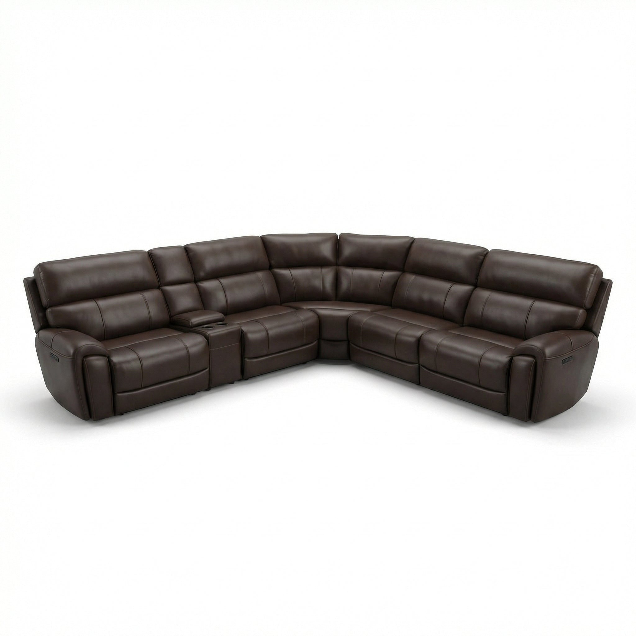Global Home Brazil Tobacco Leather Power Sectional with Adjustable Headrest & Footrest