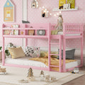 Low Twin Over Twin Bunk Bed, Floor Bunk Bed with Ladder, Solid Wood Twin Bunk Bed for Kids & Juniors, Pink(Old SKU W2593P375491  Expect Arrival Date 2026/9/1)
