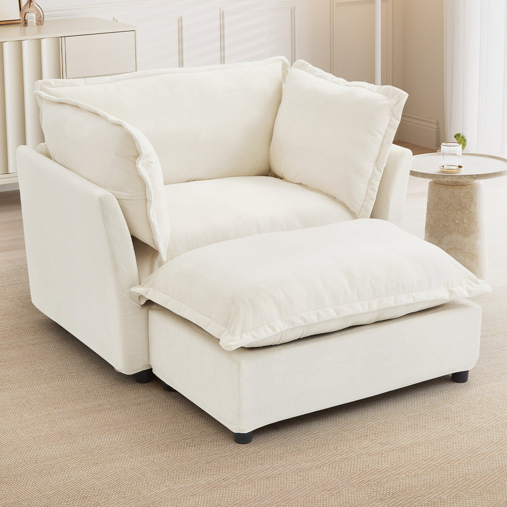 Modern Armchair Sofa 45.2' Cozy Upholstered Sofa Chair with Movable Ottoman, Wide Seat, Curved Armrests and Soft Pillows for Living Room, Bedroom (Old SKU:N719P292695A),Beige