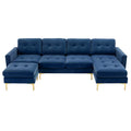 Elegant Convertible L-Shape Sectional Sofa Couch with Movable Ottoman, Velvet Upholstery, Blue