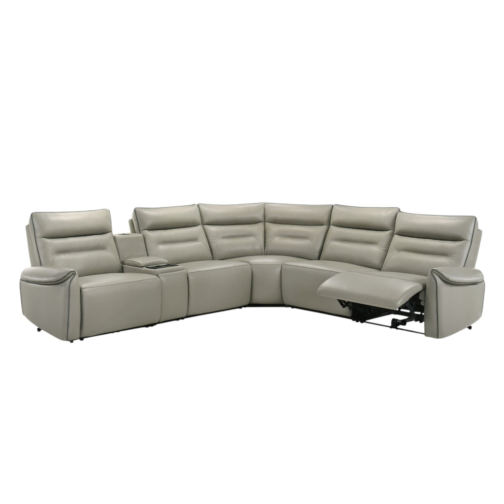 Jayke Light Gray Top Grain Leather Match Power Motion Sectional Sofa