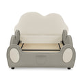 Twin Size Cute Cloud Shape PU Leather Kids Bed with Guardrails, Beige & Grey Cartoon Design, Foam & Solid Wood Frame, Storage Pocket