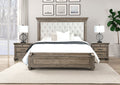 Traditional Bedroom Furniture 3pc Set Queen Size Bed 2x Nightstands Aged Oak FB Bench w Storage Beige Padded Fabric