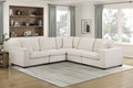 Contemporary 5-Piece Modular Sectional Corner Sofa Beige Chenille Upholstery Foam Cushion Pillows Plywood Frame Living Room Furniture