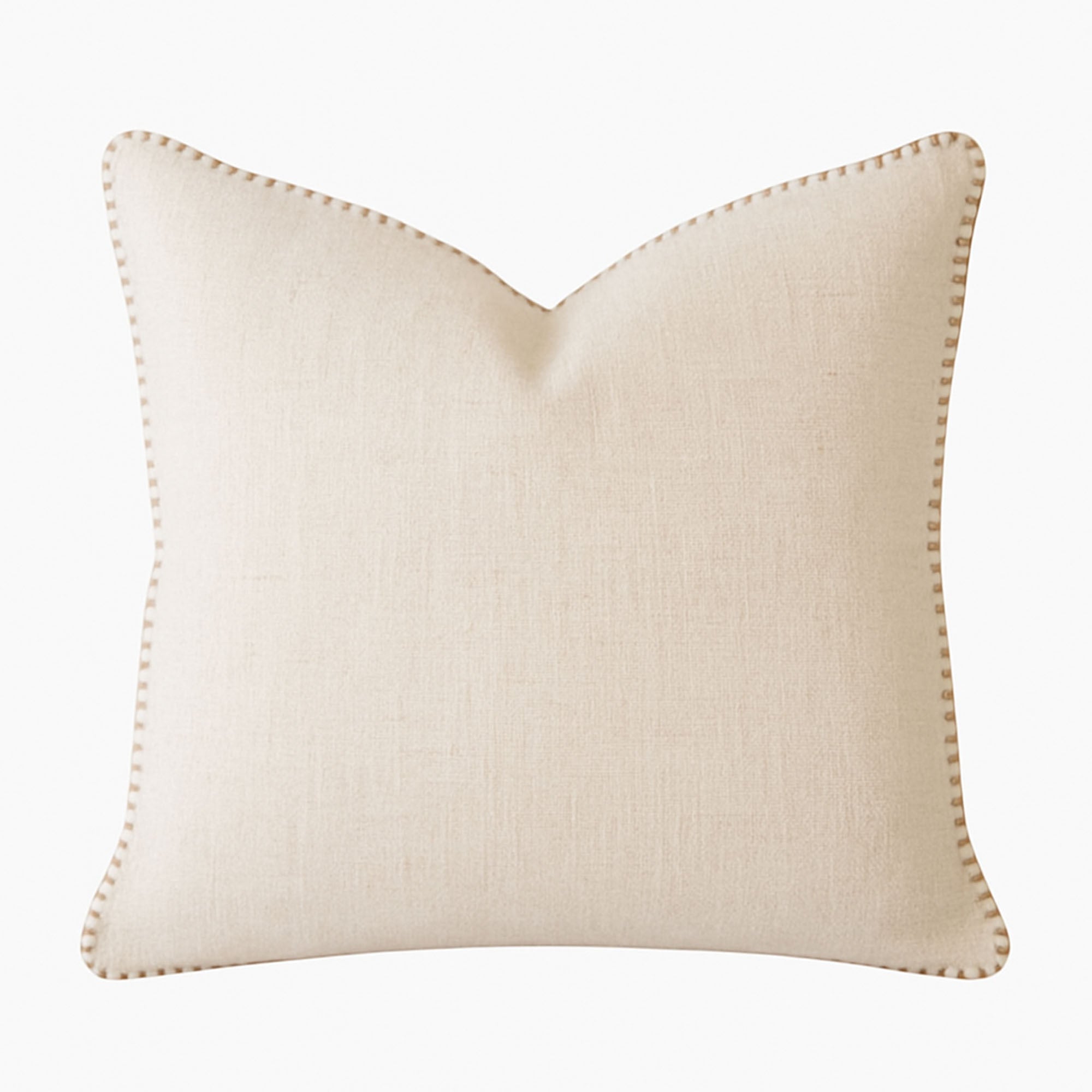 Homey COZY Ivory Linen-Style Throw Pillow with Decorative Stitching – Soft Polyester Fabric, 24x24 inches