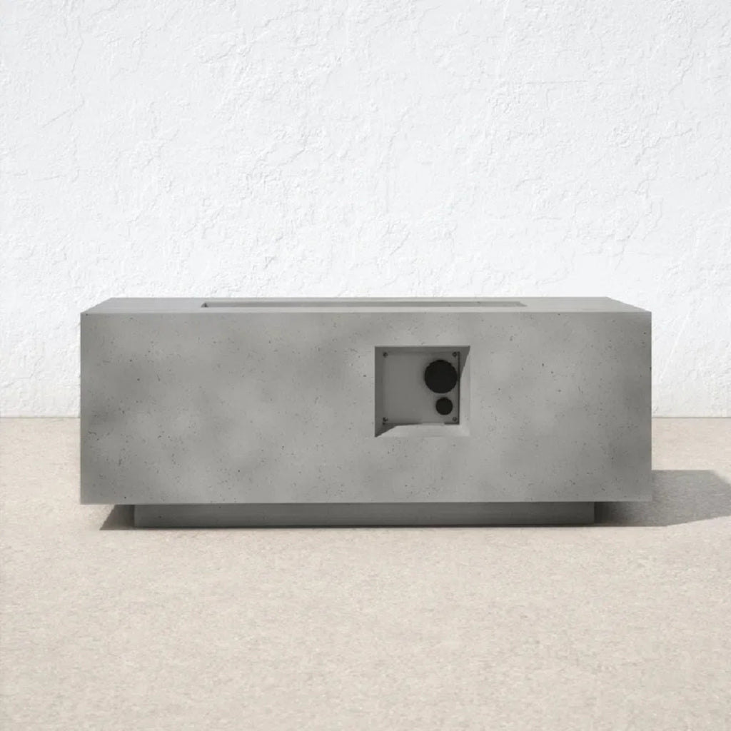 Modern Design Concrete Propane/Natural Gas Fire Pit Table with Lava Rocks in Natural Grey, Fibre Concrete, 20x42 Inches