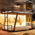 Twin XL over Twin XL Bunk Bed with 2 Side Ladders, Metal Bunk Bed with Spdcial Support Leg Design and LED Light, Low Profile Bunk Bed, Black