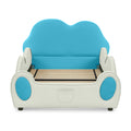 Twin Size Cute Cloud Shape PU Leather Kids Bed with Guardrails, Cartoon Blue & Beige Design, Storage Pocket, Soft Foam Frame