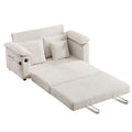 58 inch 3-in-1 Upholstered Futon Sofa Bed Convertible Floor Sofa with Tufted Loveseat and Pull-Out Sleeper, Cream White Chenille Fabric, Folding Mattress Daybed with Side Pockets