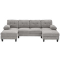 U-shaped Sectional Sofa 103.5' Chenille Fabric Couch with Dual Chaise Lounges, Storage Pockets and Armrest Pillows, Grey