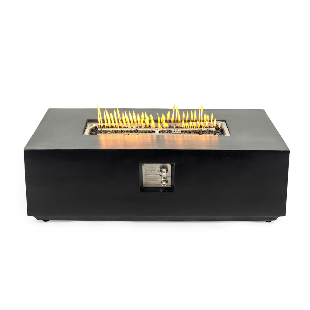 Concrete Propane/Natural Gas Fire Pit Table in Charcoal with Fiber Concrete Construction, 48-Inch Rectangular Design