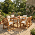 Stylish 7-Piece Outdoor Patio Dining Set with Removable Cushions in Natural Wood and Beige, Durable Acacia Wood Frame for Backyard, Garden, or Patio