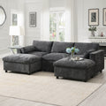 84.5'' Modular Sectional Sofa with Storage Pockets, 5 Seat U Shaped Chenille Couch Set with Pillows, Free Combination Modern Cloud Sofa with Movable Ottoman