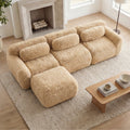 L-shaped Soft And Fluffy Plush Fabric,Boneless Sofa,With Throw Pillows 32D High Density Sponge,No Assembly Required Bottom,Anti-Slip Design Buckle Connection,Movable Ottoman For Study,Light Khaki