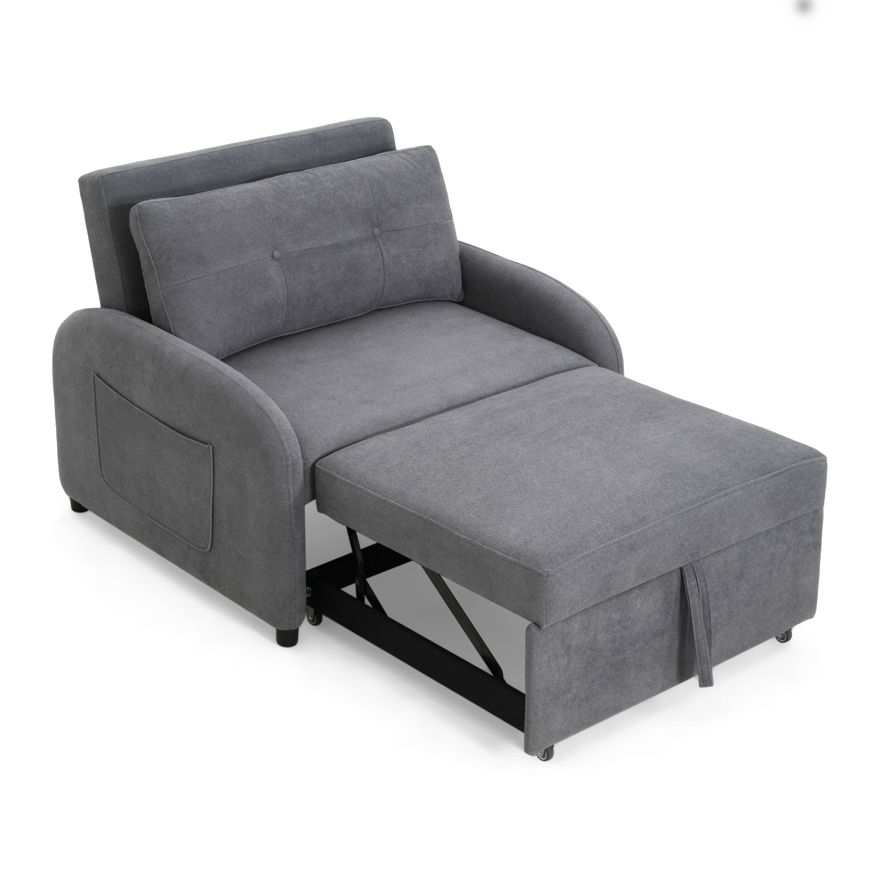 3-in-1 Convertible Sleeper Sofa Bed in Soft Cotton Linen, Grey, for Living Room, Bedroom, Study, Apartment, 70.47'L x 40.55'W x 34.06'H